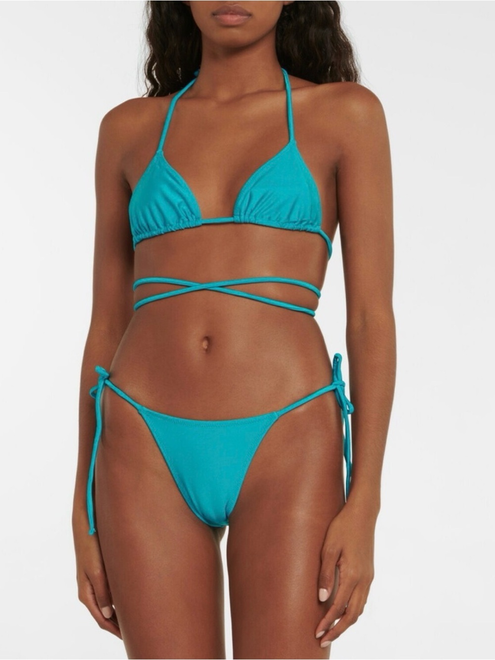 Tie-String Triangle Bikini Set in Turquoise - Women Swim